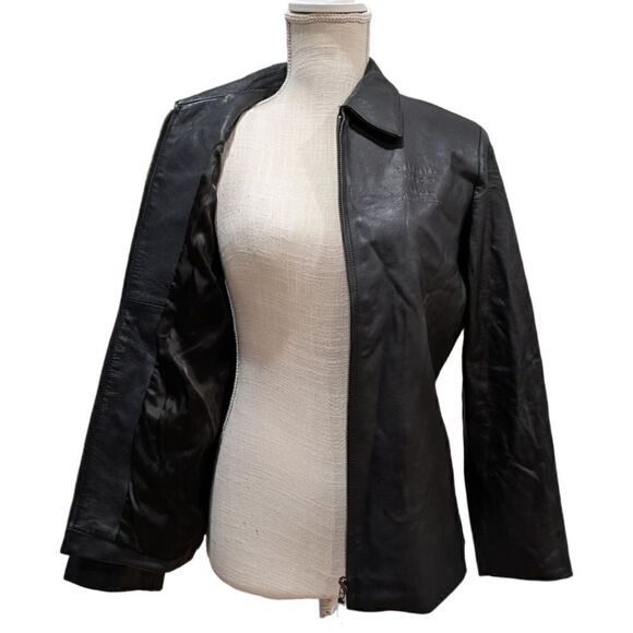 VTG Golden Bear Cisco 10th Anniversary Embroidered Womens Black Leather Jacket S - Picture 5 of 11